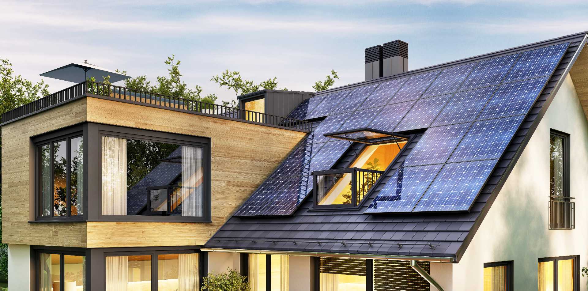 Photovoltaik Kosten Beratung, modernes Haus mit Solarmodulen