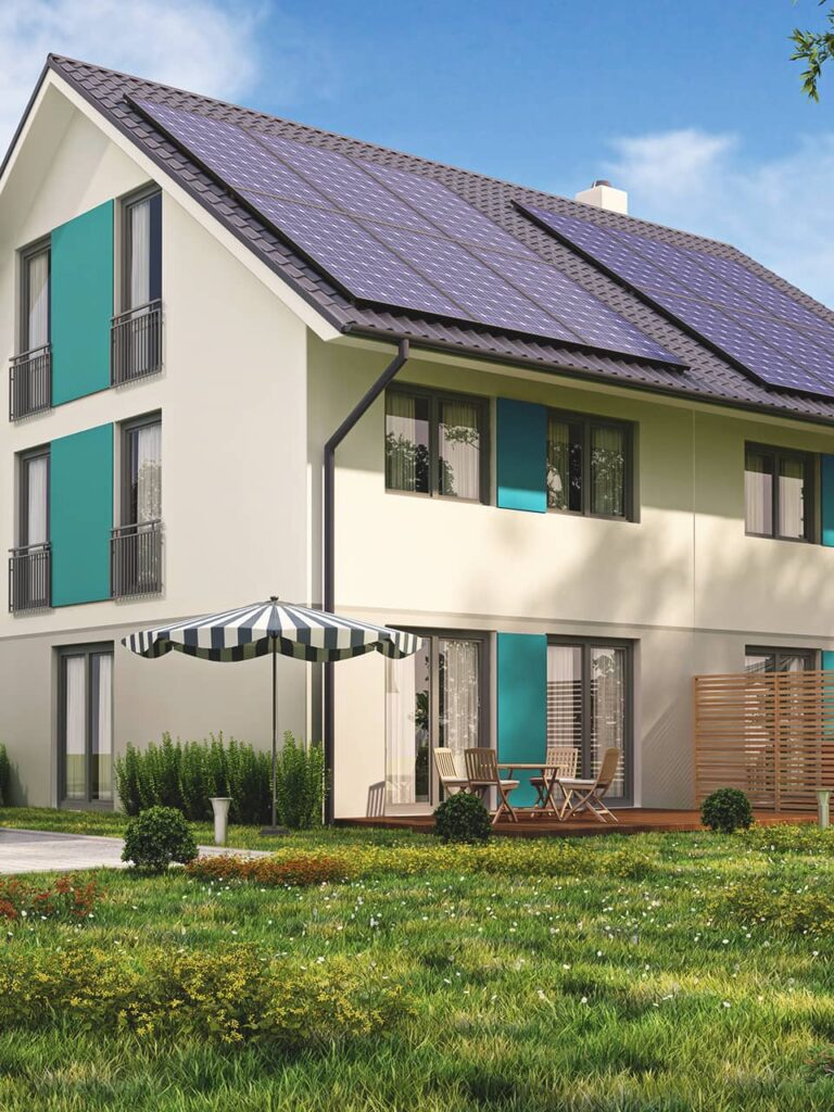 Photovoltaik Rechner: Haus mit Photovoltaik und Solarmodulen