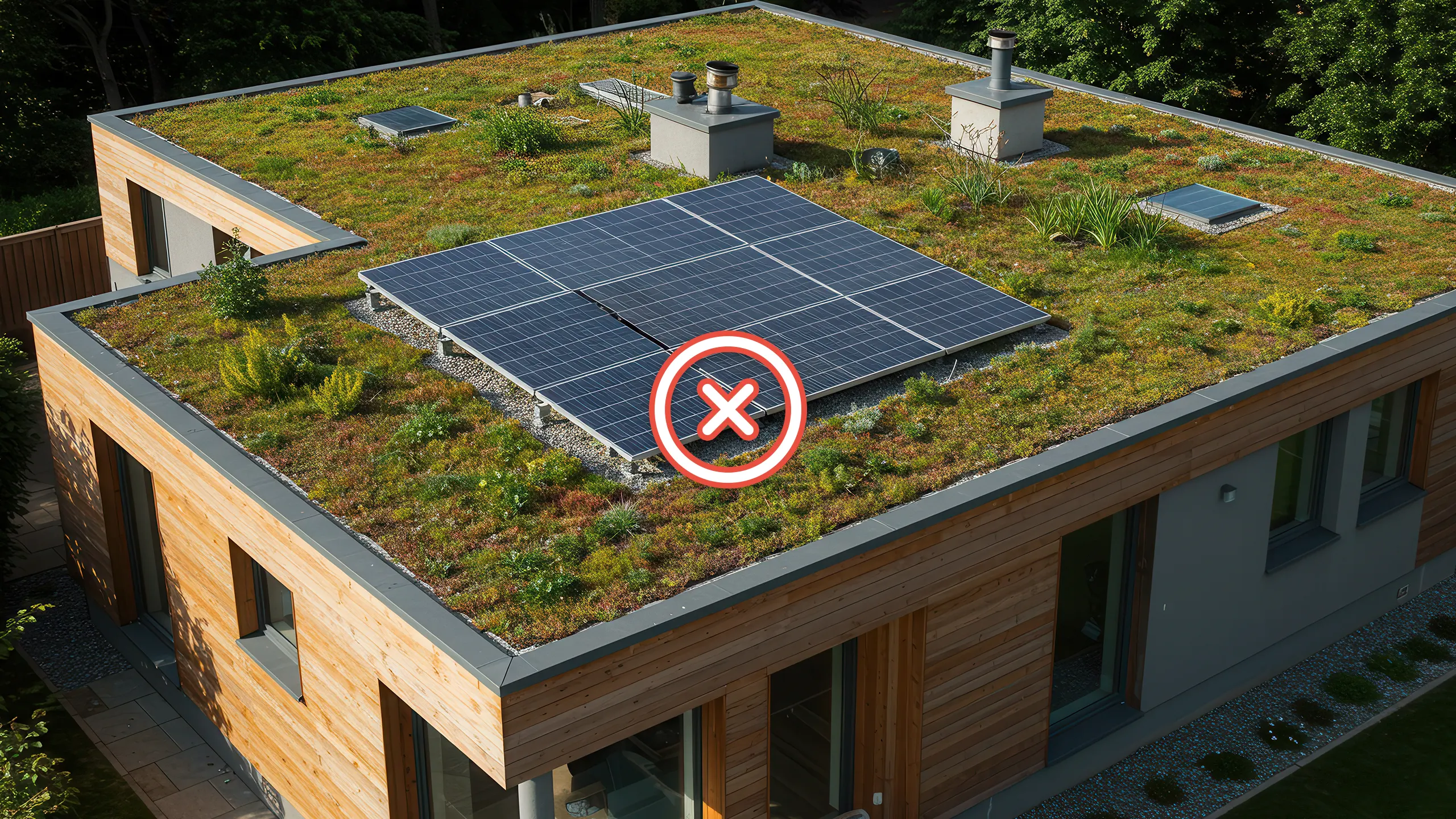 Solaranlage auf Gründach: PV verdeckt Gründachfläche