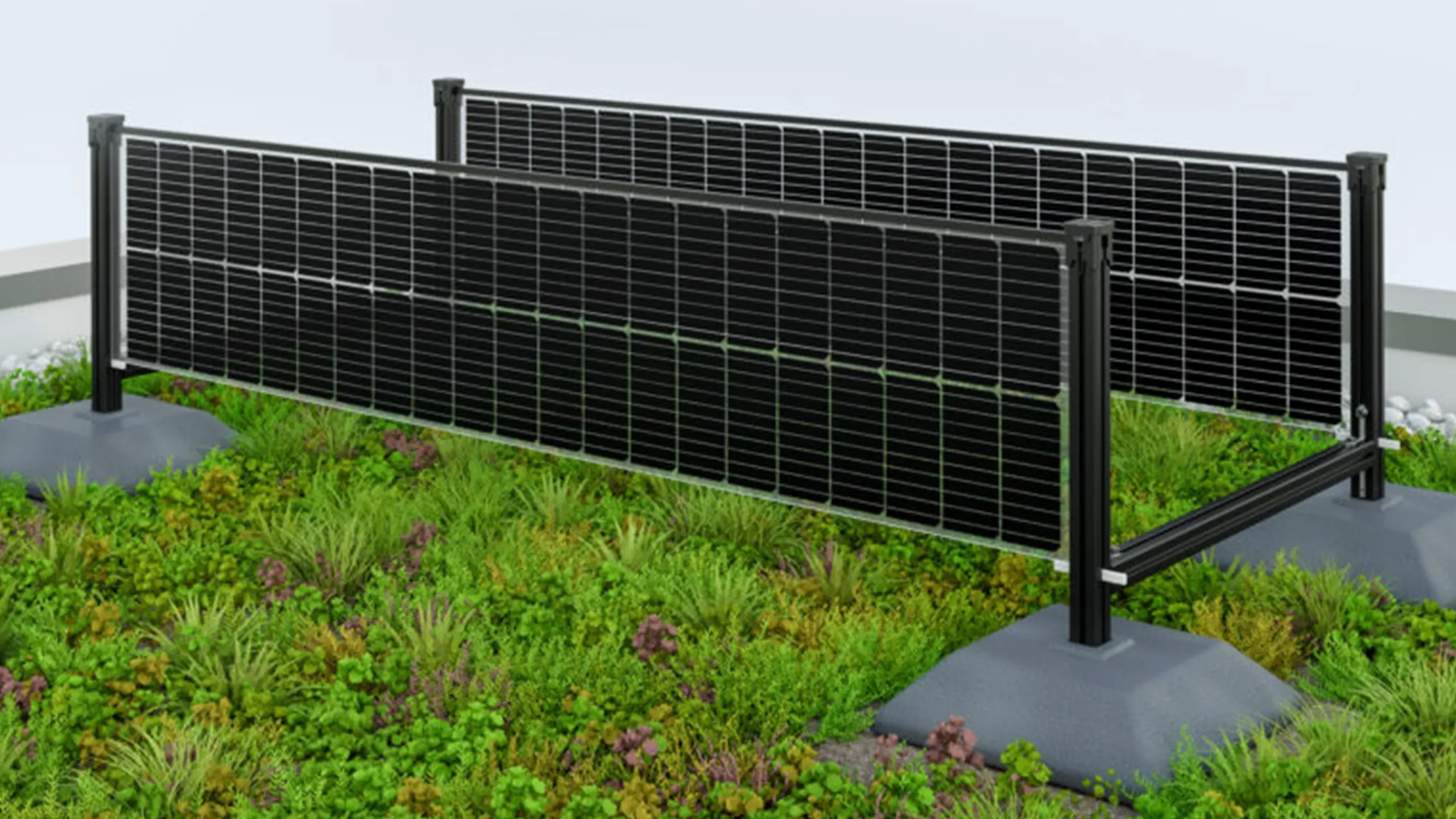 Vertikale Aufständerung von Photovoltaikanlagen auf Gründächern