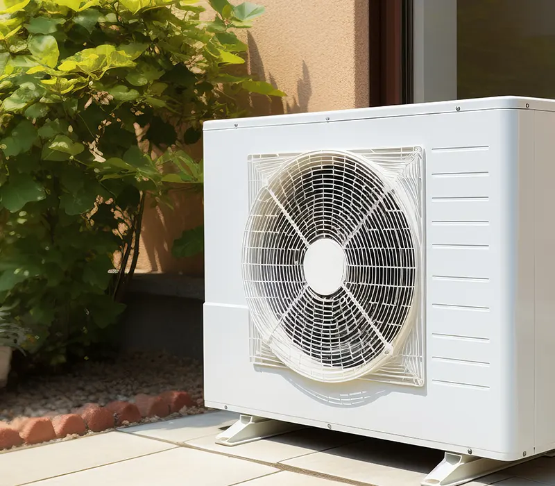 Darstellung einer Wärmepumpe auf einer Terrasse