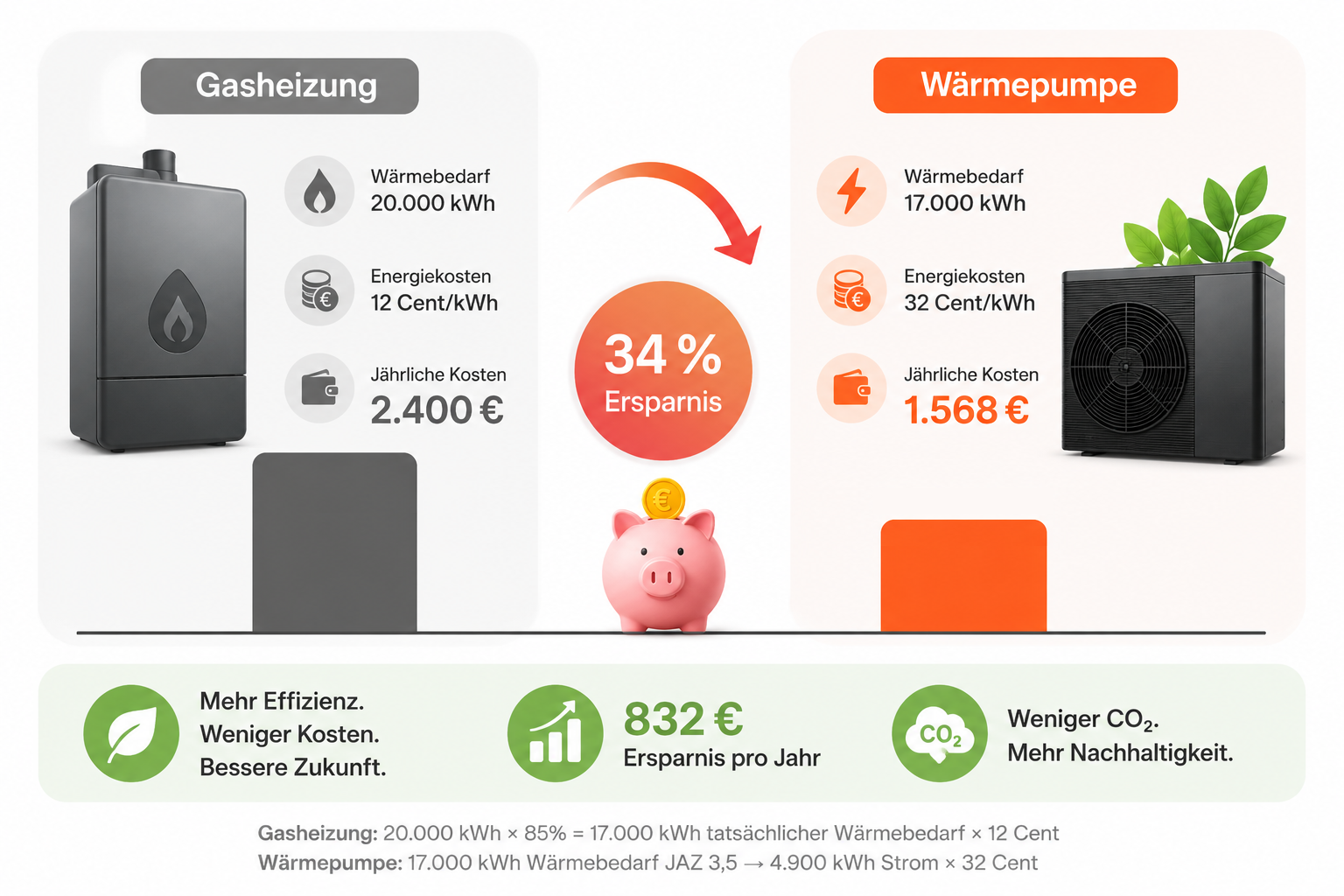 Einsparung Gasheizung im Vergleich zur Wärmepumpe